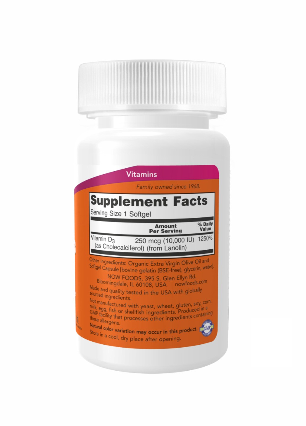 Вітамін D-3 10,000 IU - 120 sgels Now Foods (260196238)