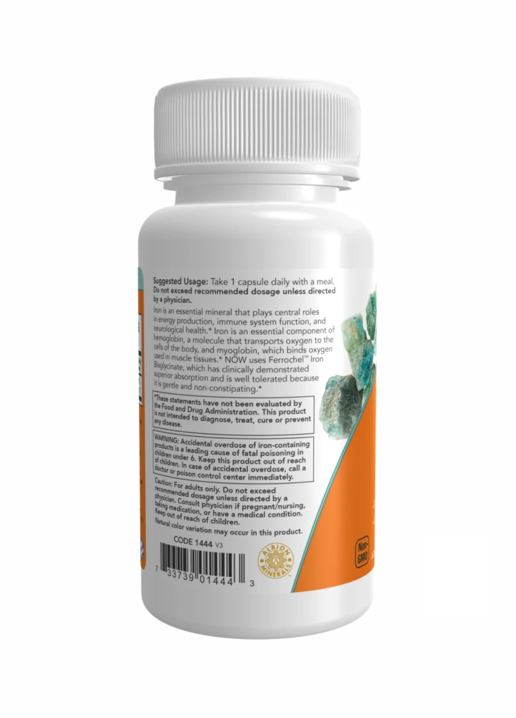 Залізо бісгліцинат, Iron 36mg Ferrochel - 90 vcaps Now Foods (260196219)