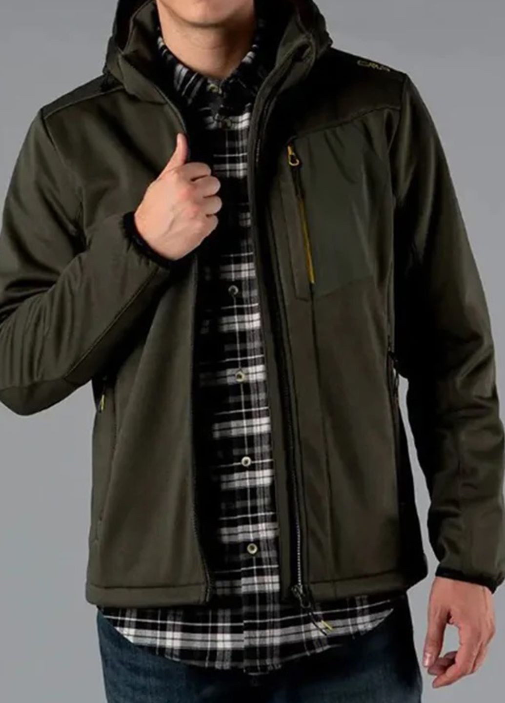 Зеленая демисезонная темно-зеленая куртка man jacket zip hood CMP