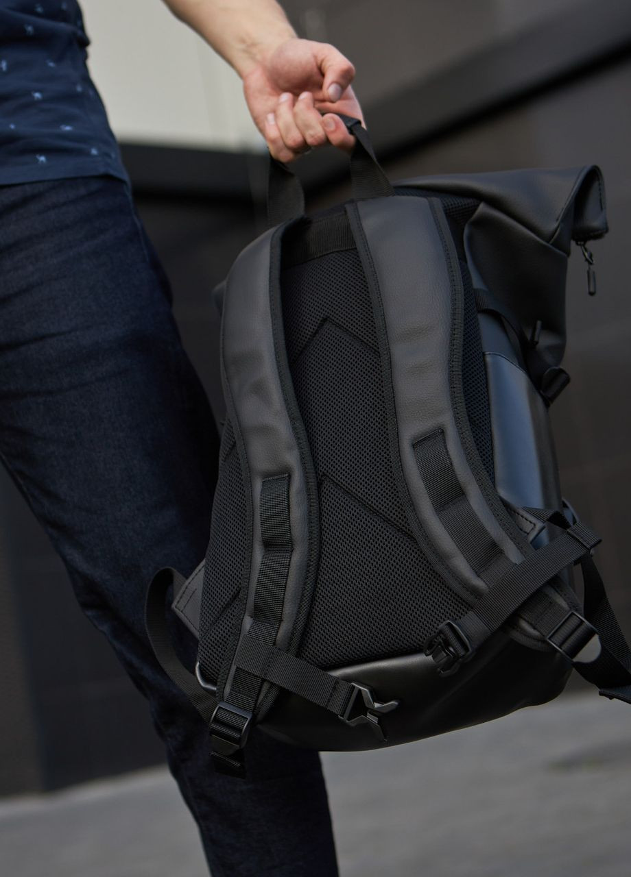 Стильный и практичный рюкзак роллтоп для ноутбука Rolltop для путешествий черного цвета из экокожи No Brand rolltopnew (260267419)