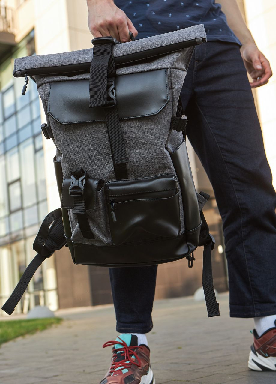 Стильный и практичный рюкзак роллтоп для ноутбука Rolltop для путешествий комбинированный, серого цвета No Brand rolltopnew (260267425)