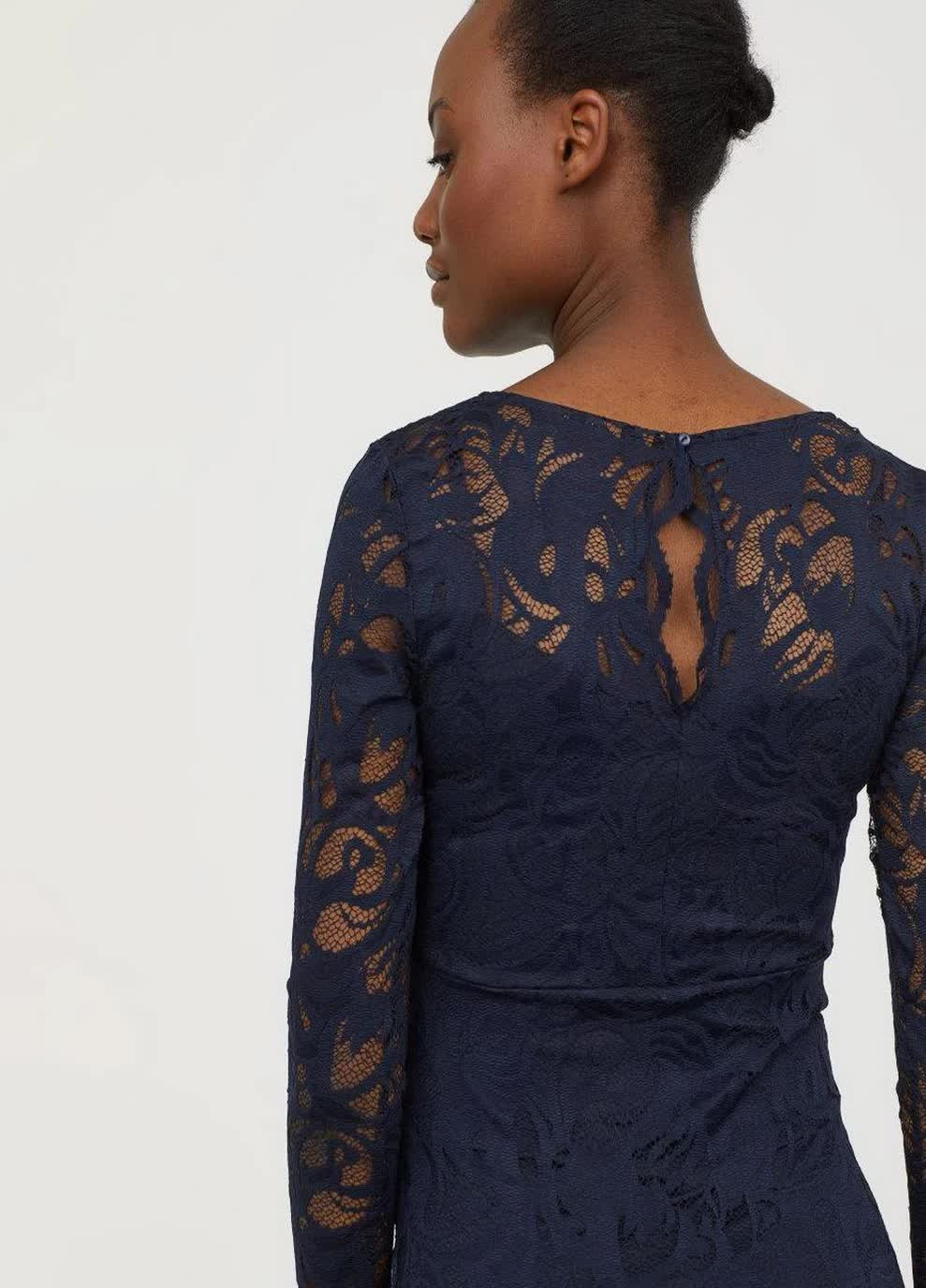 Темно-синее кэжуал кружевное платье для беременных H&M однотонное