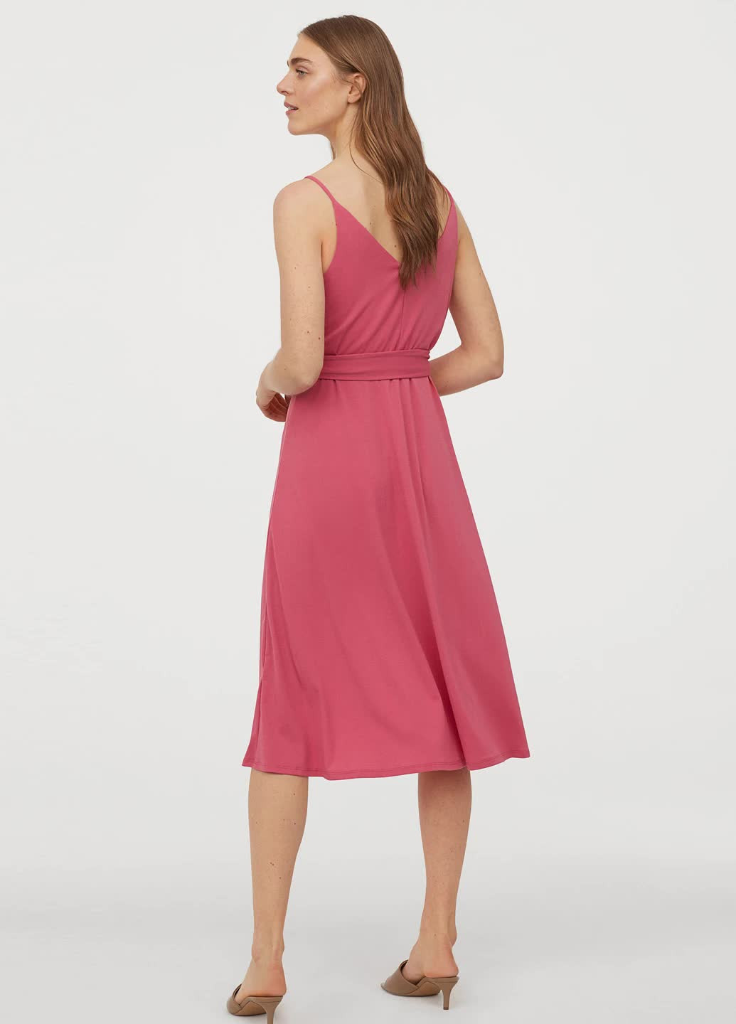 Розовое кэжуал платье с поясом H&M однотонное