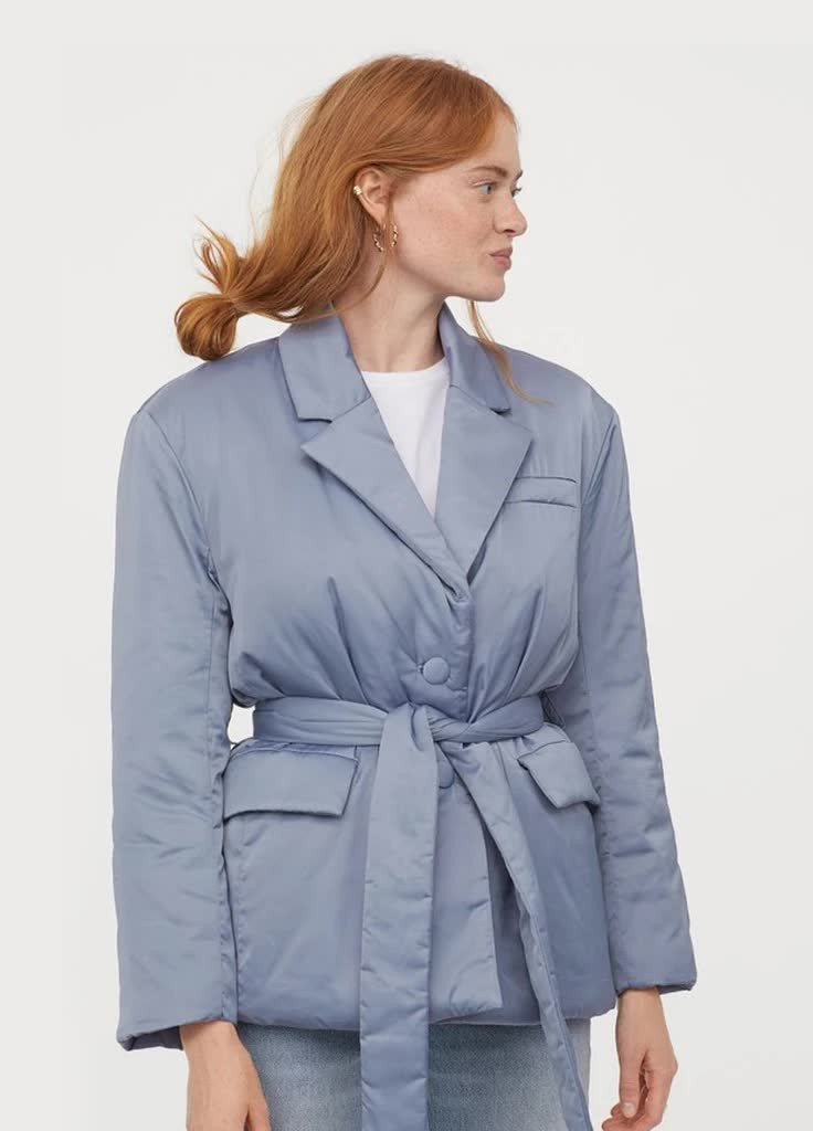 Синяя демисезонная куртка оверсайз с поясом H&M