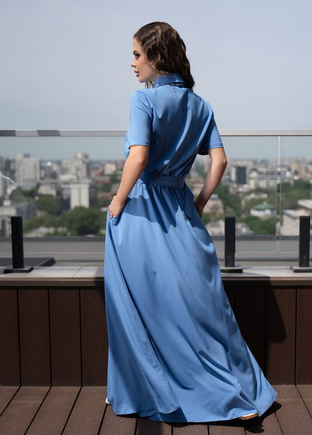 Голубое повседневный платье женское рубашка ISSA PLUS однотонное