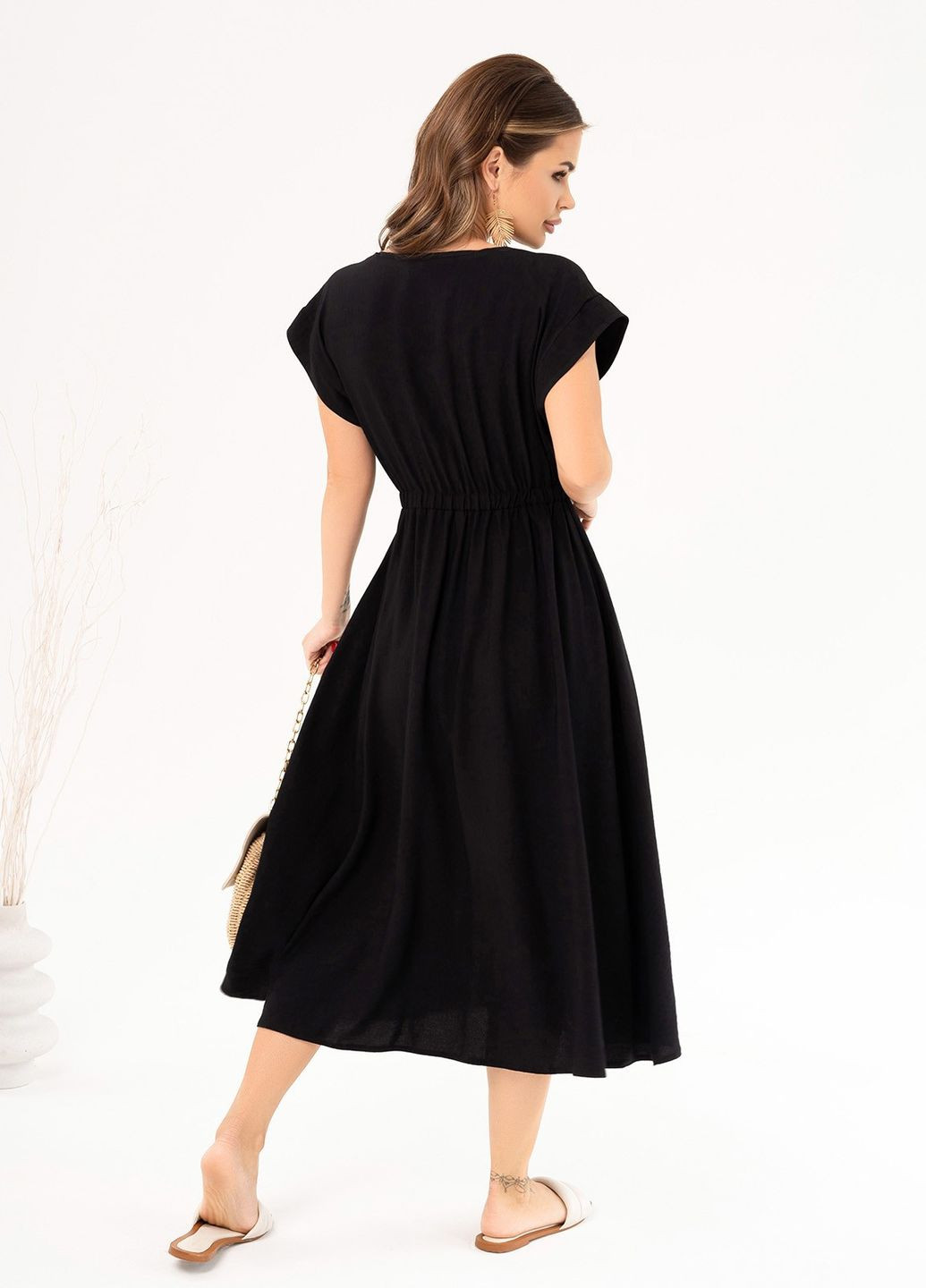 Чорна повсякденний сукня жіноча кльош ISSA PLUS однотонна