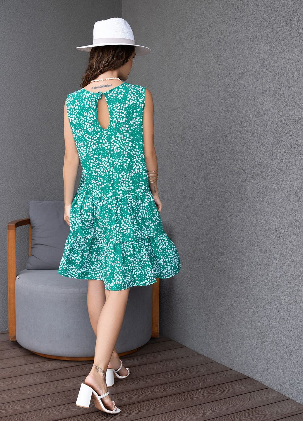 Зелена повсякденний сукня жіноча а-силует ISSA PLUS з квітковим принтом
