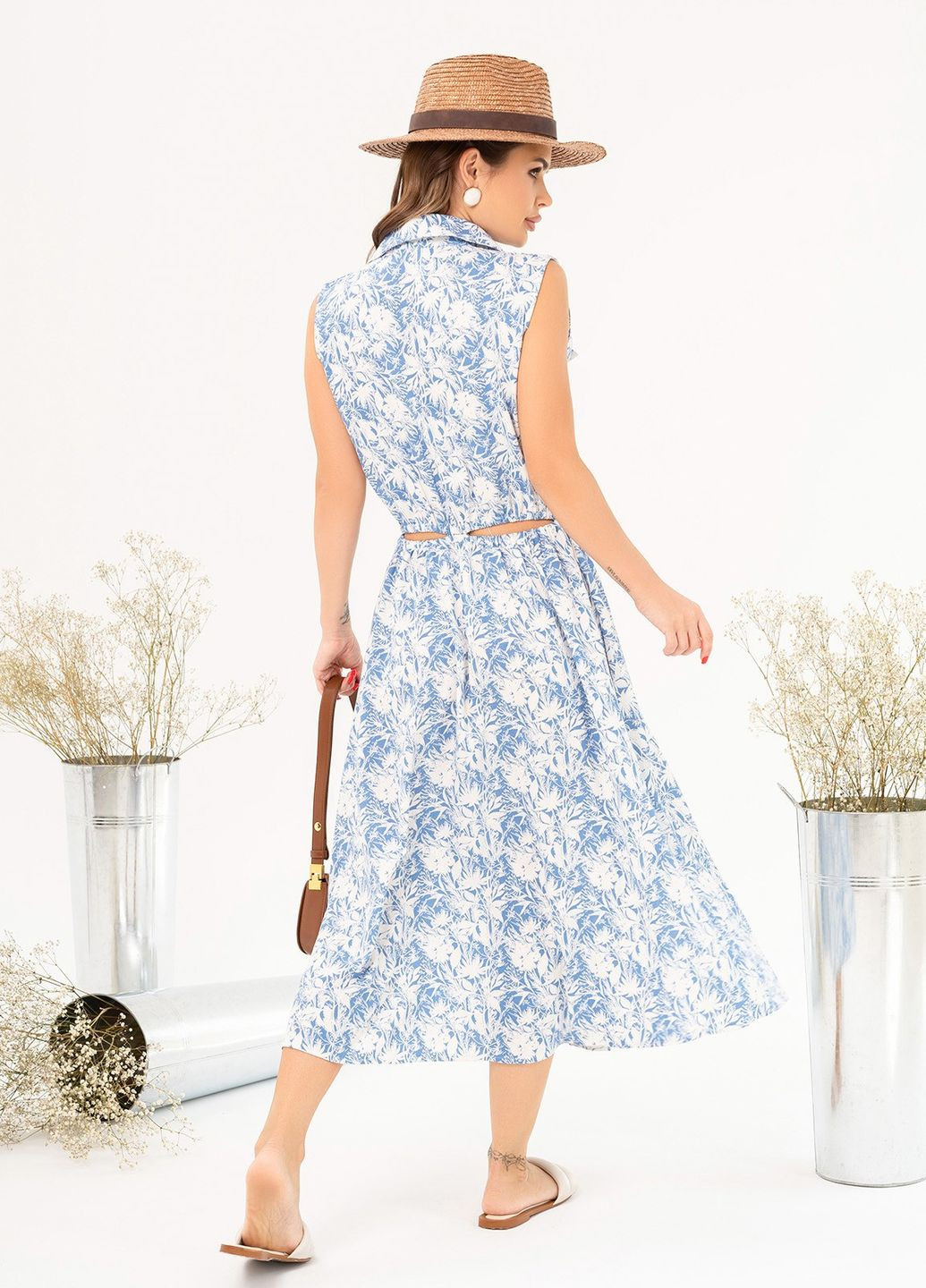 Блакитна повсякденний сукня жіноча сорочка ISSA PLUS з квітковим принтом