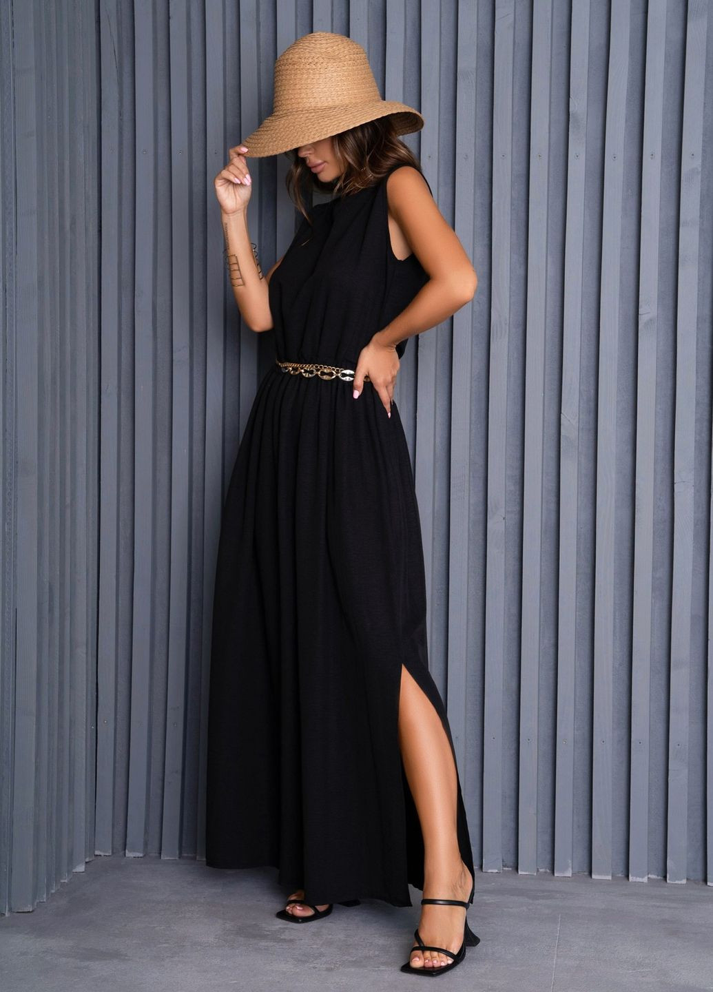 Чорна повсякденний сукня жіноча кльош ISSA PLUS однотонна