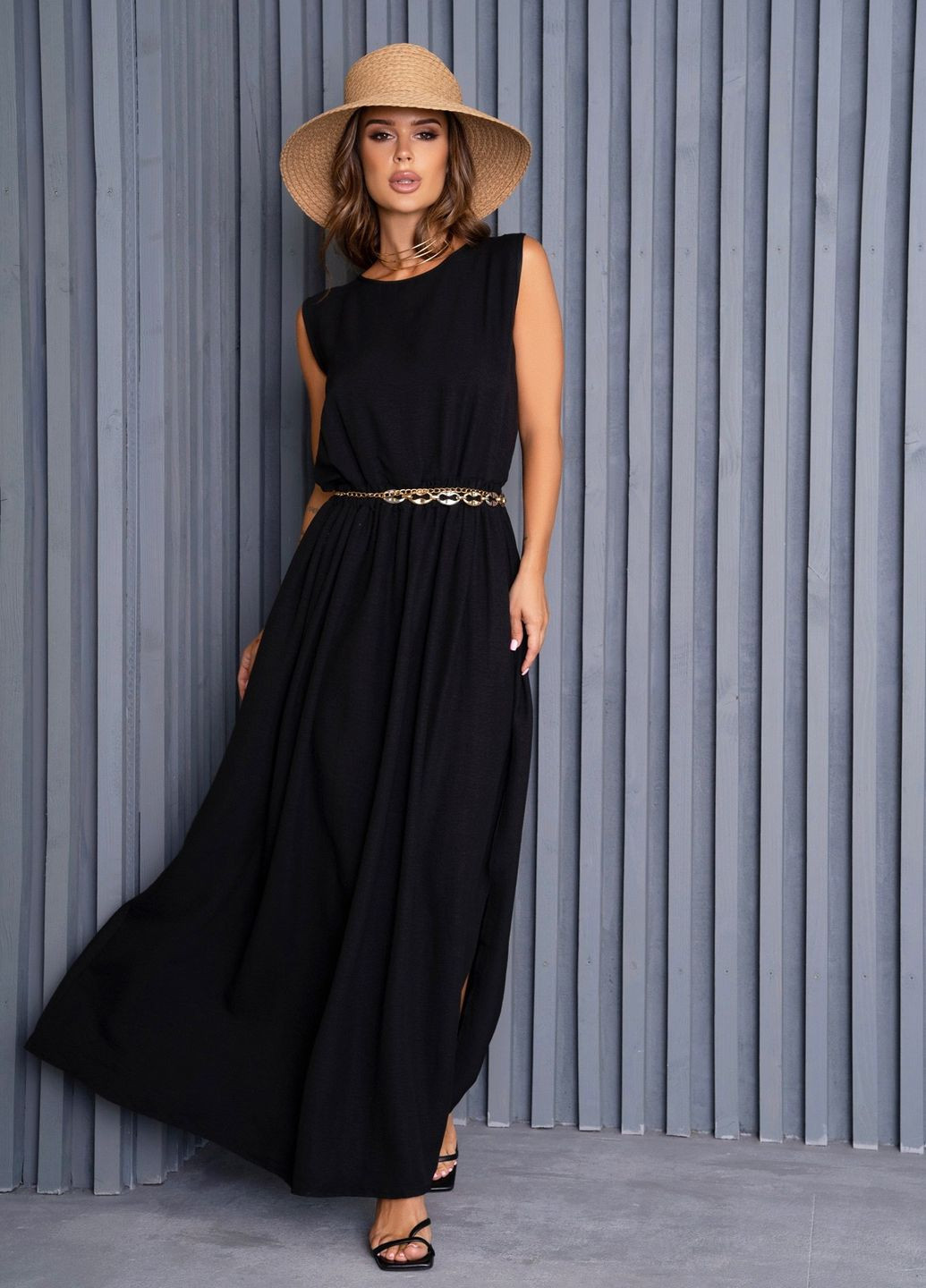 Чорна повсякденний сукня жіноча кльош ISSA PLUS однотонна