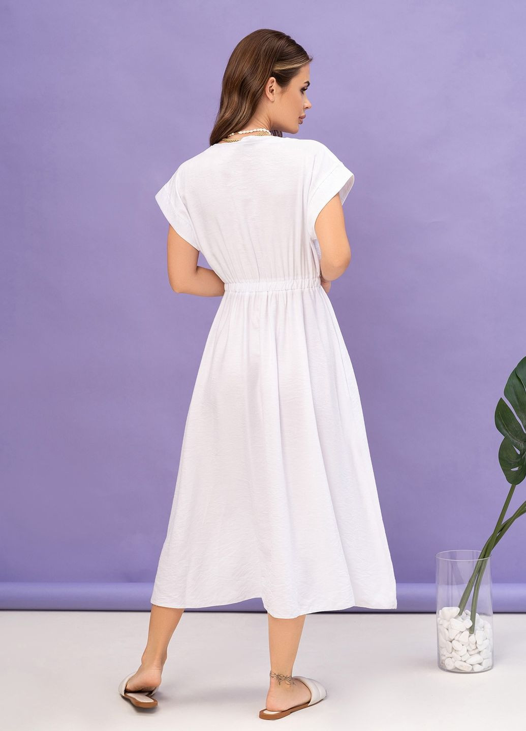Белое повседневный платье женское клеш ISSA PLUS однотонное