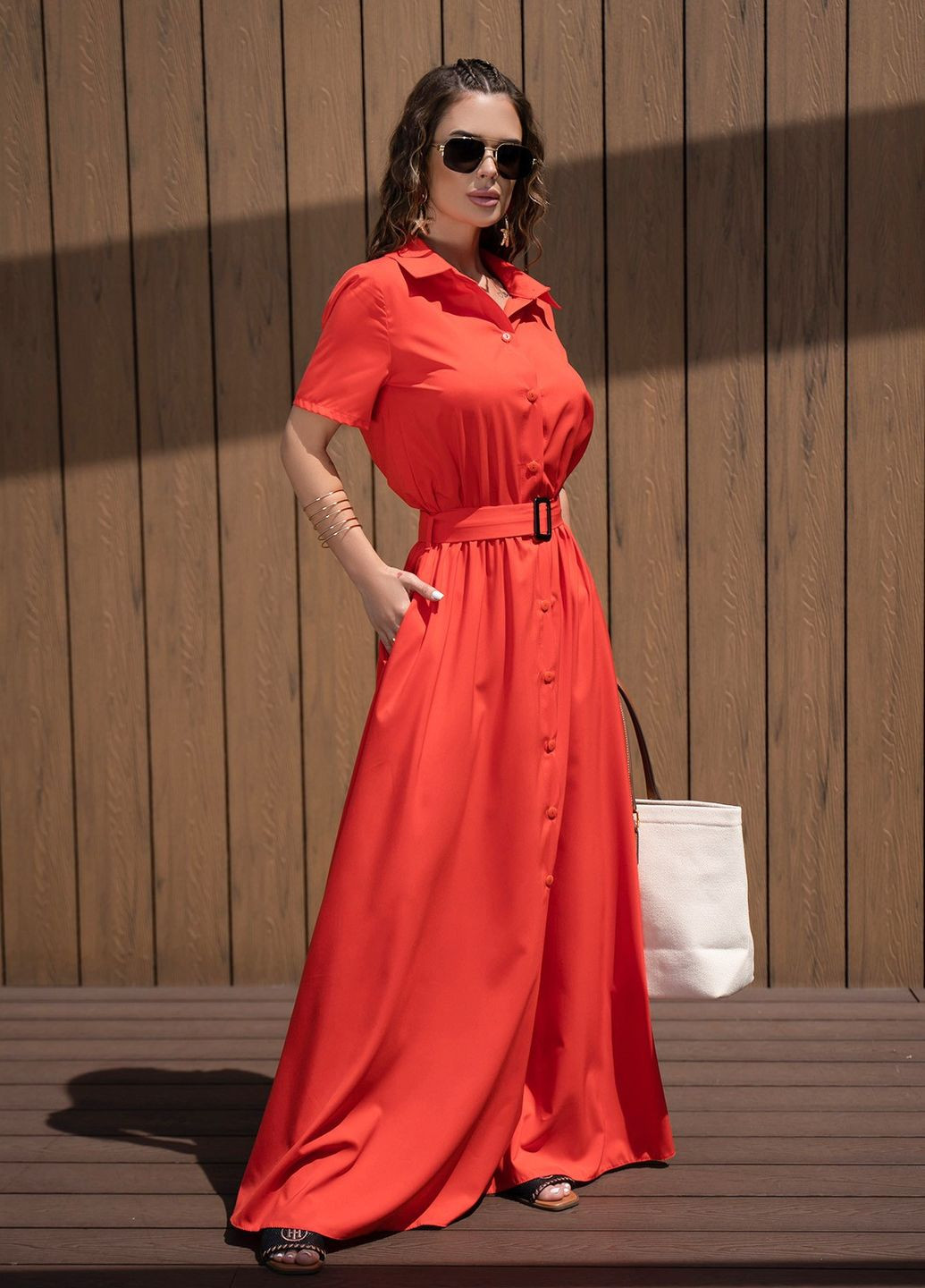 Червона повсякденний сукня жіноча сорочка ISSA PLUS однотонна