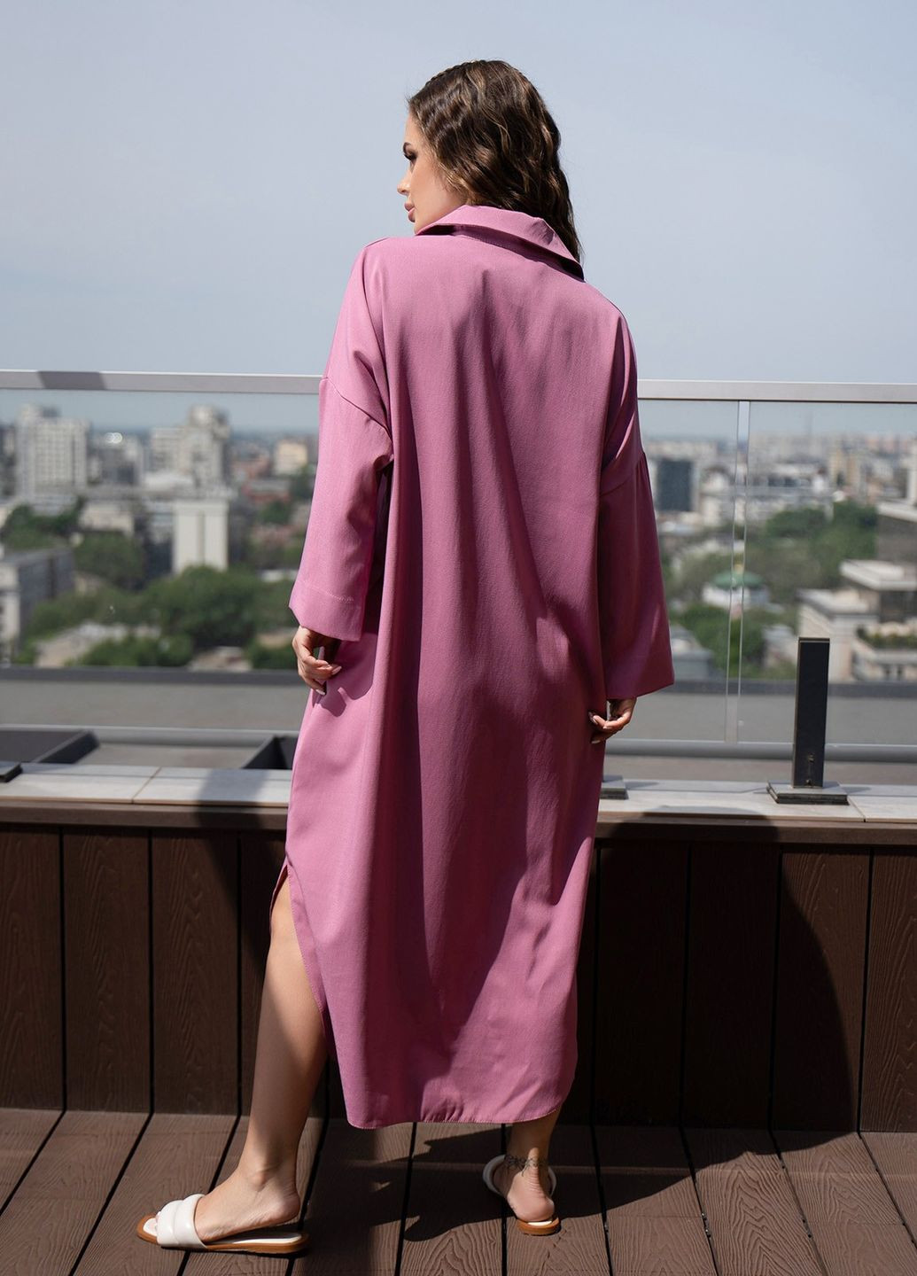 Розовое повседневный платье женское рубашка ISSA PLUS однотонное