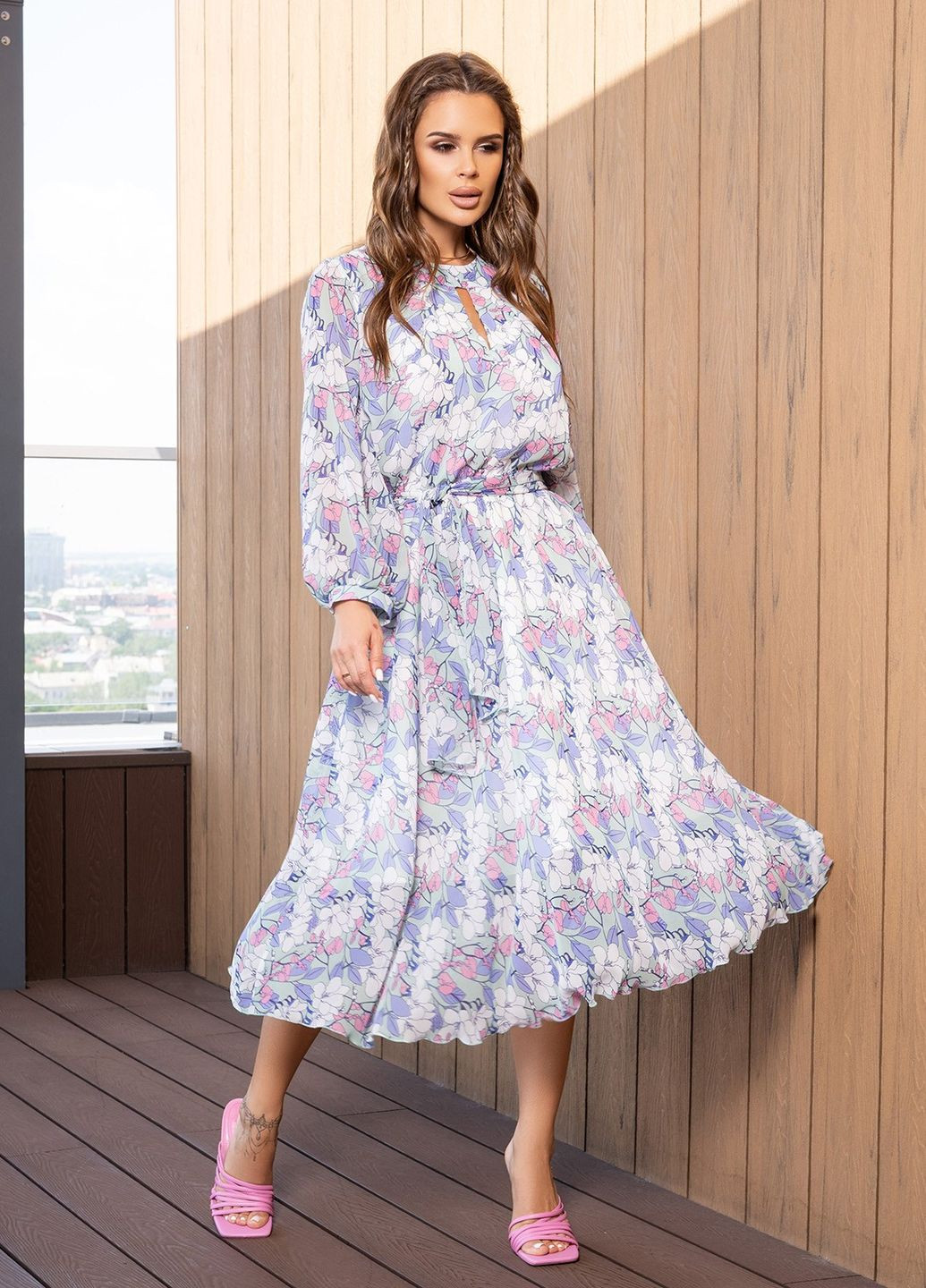 Комбінована повсякденний сукня жіноча кльош ISSA PLUS з квітковим принтом