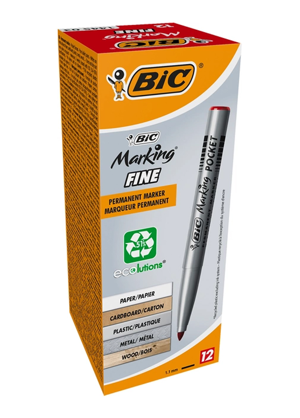 Набір перманентних маркерів Marking Fine ECO 1.1 мм 12 шт Червоних Bic 3086121445033 (260342401)