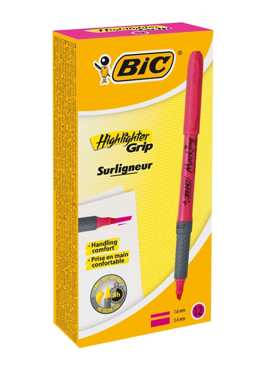 Набор текстовых маркеров Highlighter Grip Розовых 12 шт Bic 70330312548 (260342445)