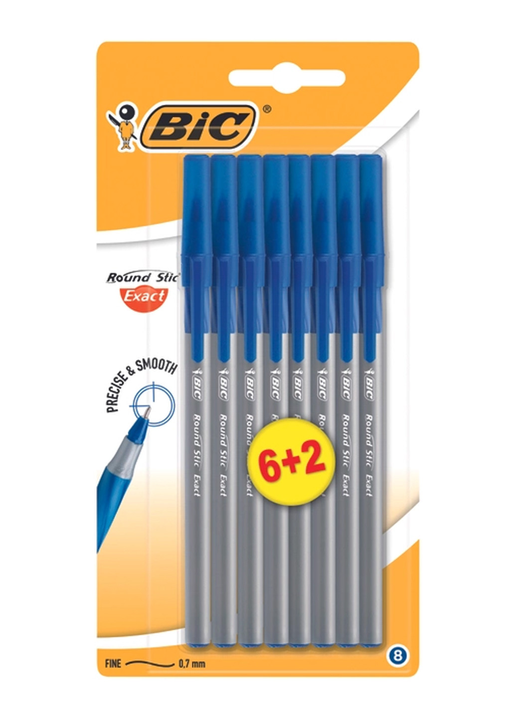 Ручки кулькові Round Stic Exact Сині 6+2 шт Bic 3086123408111 (260342421)