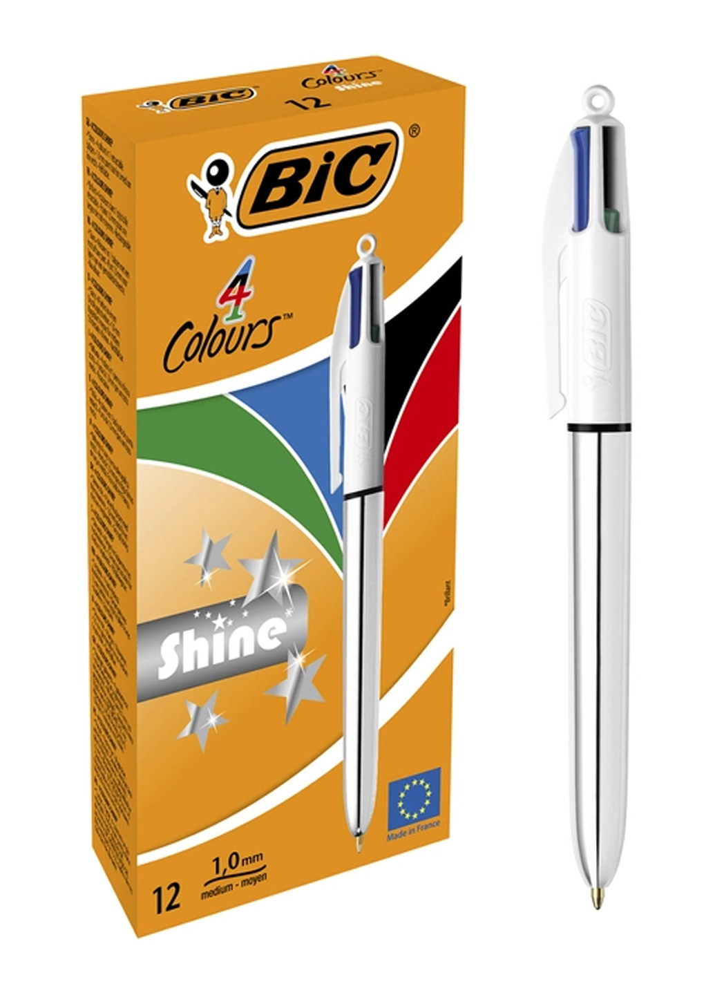 Набор шариковых ручек 4 Colours Shine Silver 1 мм 12 шт Bic 3086123343979 (260342457)