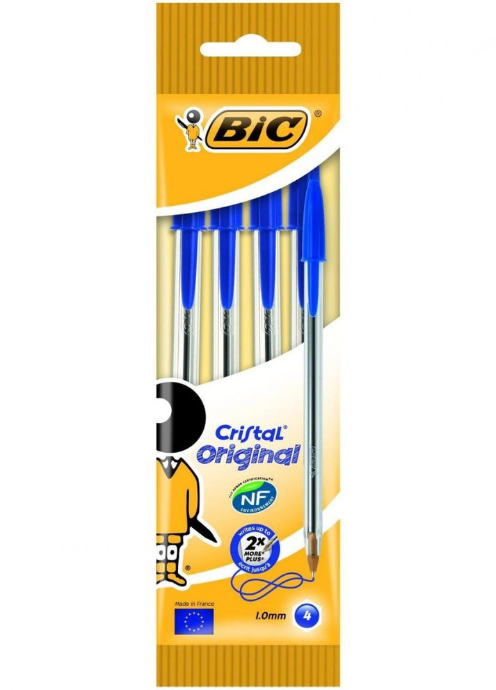 Набір кулькових ручок Cristal Синій 4 шт Bic 3086121601019 (260342418)