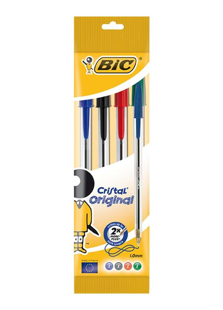Ручки кулькові Cristal 4шт різнокольорові Bic 3086121601033 (260342460)
