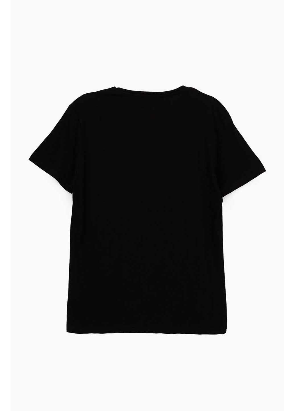 Чорна футболка з принтом Lenasso