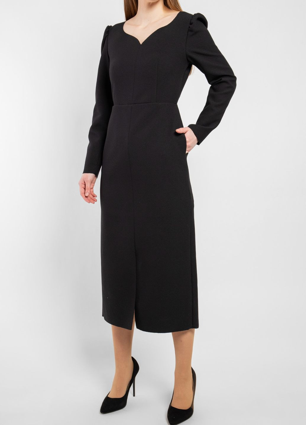 Черное повседневный черное платье-миди с длинным рукавом MSGM однотонное