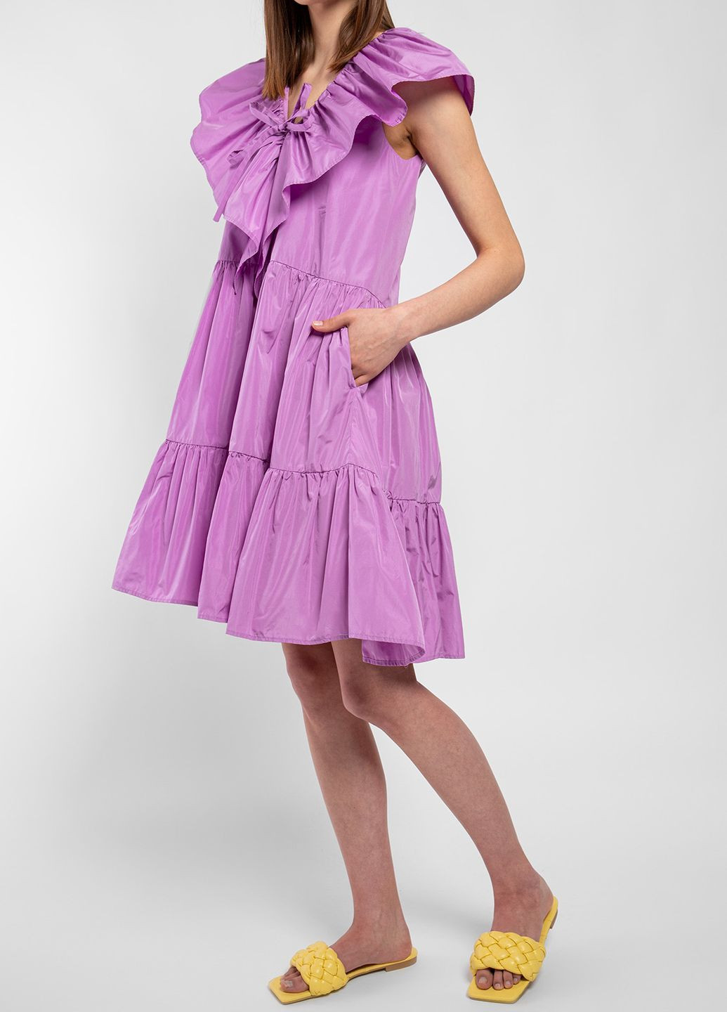 Фиолетовое повседневный сиреневое платье с оборками MSGM однотонное