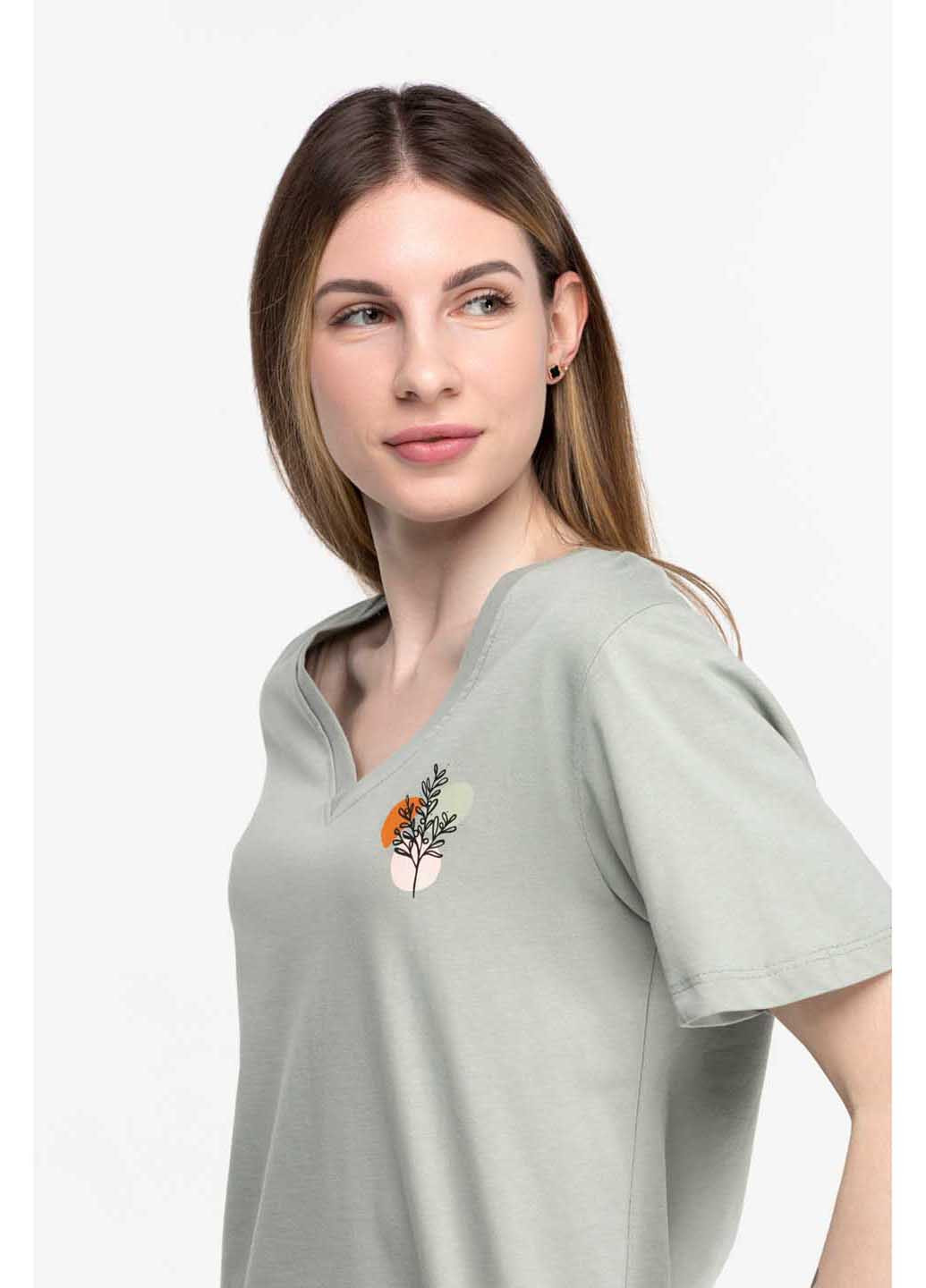 Оливковая демисезон футболка с принтом PEPPER MINT
