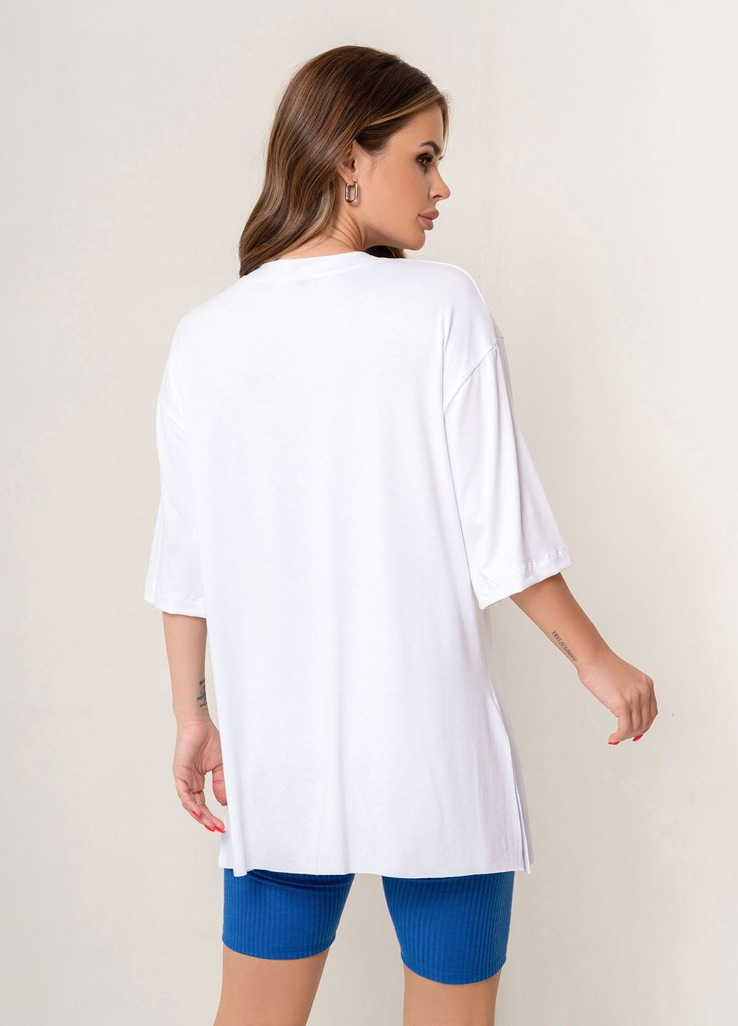 Белая летняя футболка женская с коротким рукавом ISSA PLUS 14079