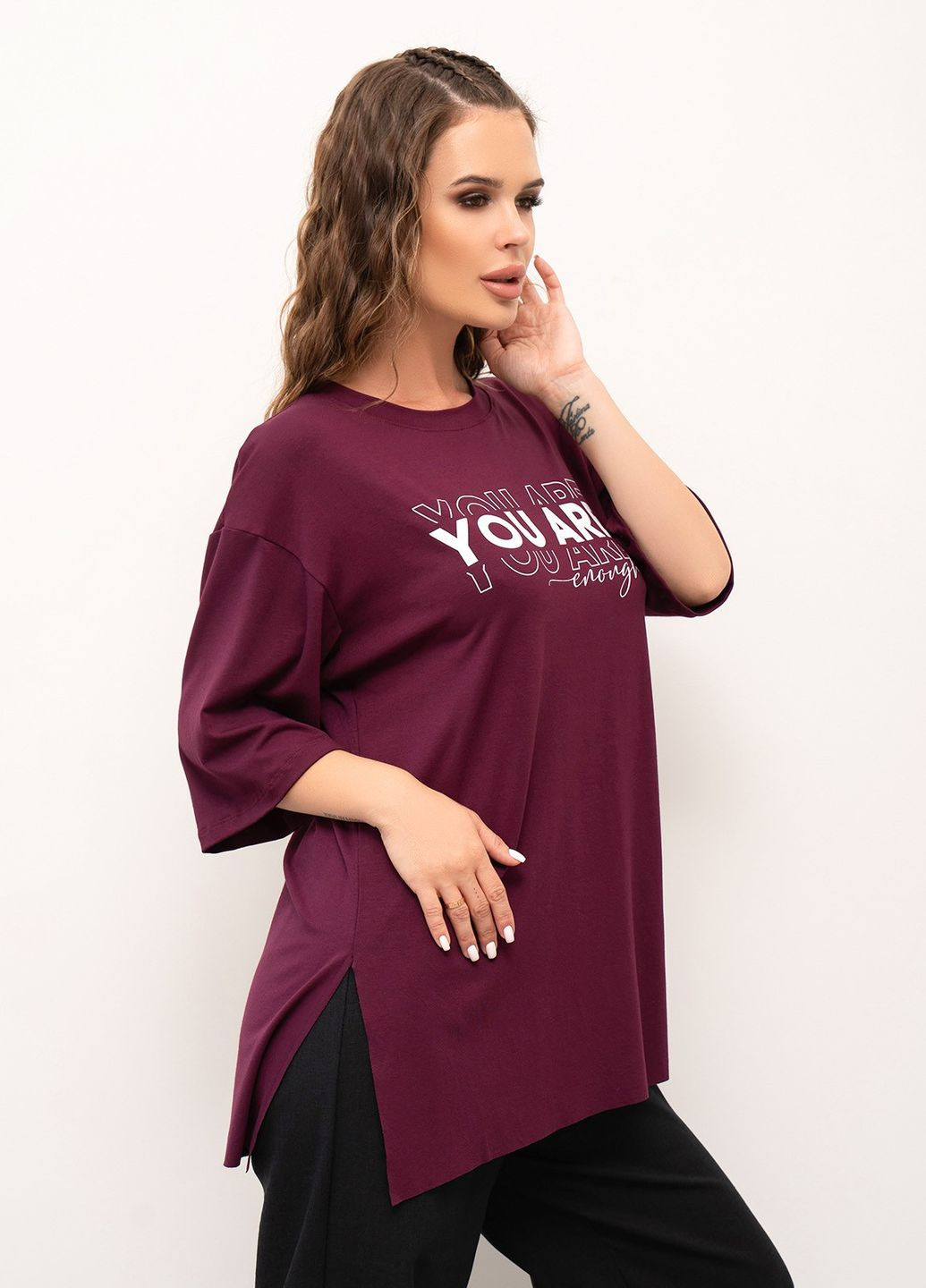 Бордова літня футболка жіноча з коротким рукавом ISSA PLUS 13978