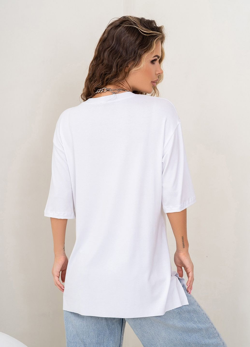 Белая летняя футболка женская с коротким рукавом ISSA PLUS 14038