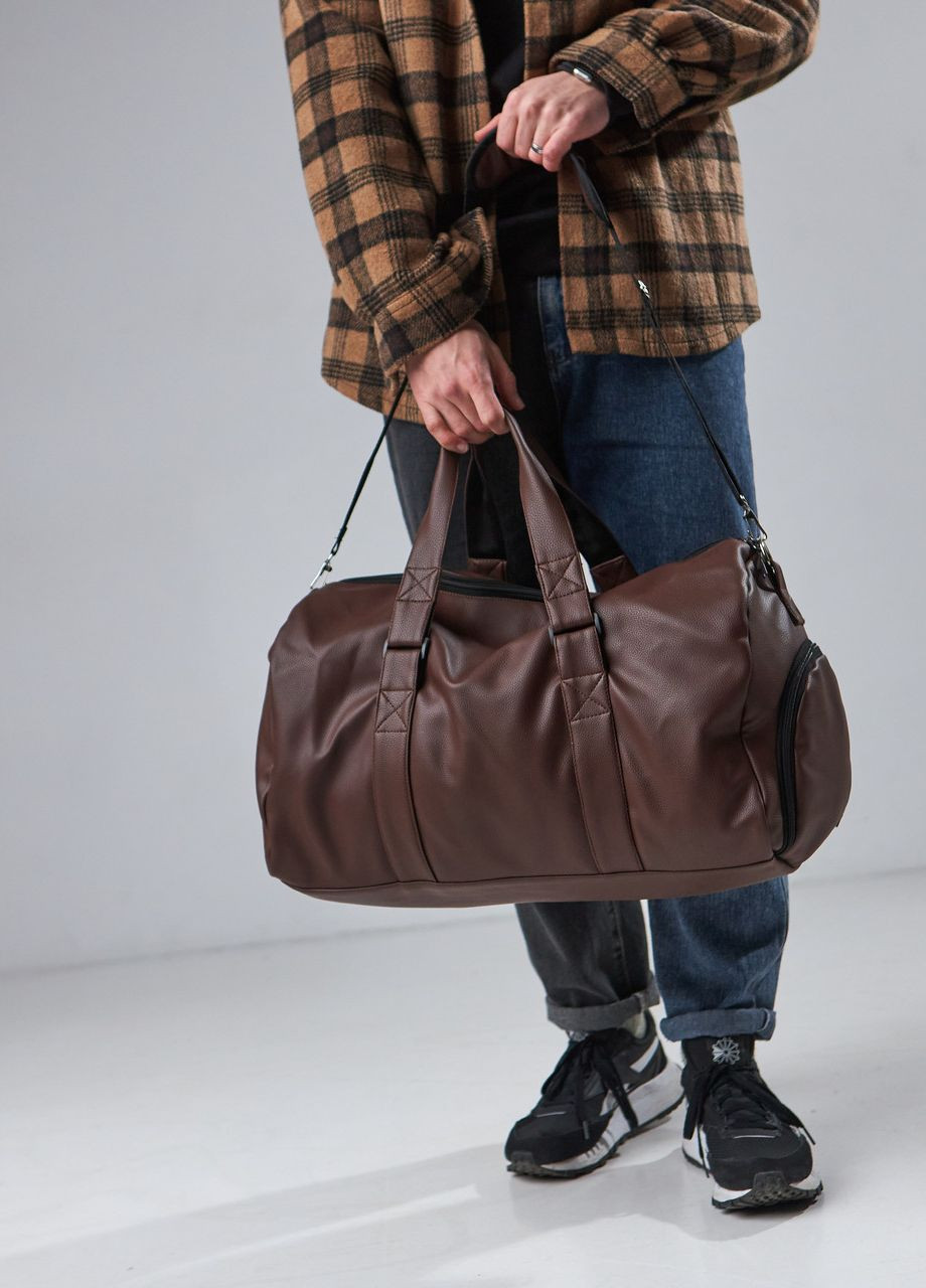 Спортивна дорожня сумка з кишенею для взуття 35L Brown на 2 відділення зерниста No Brand сумка l. brown (260396307)
