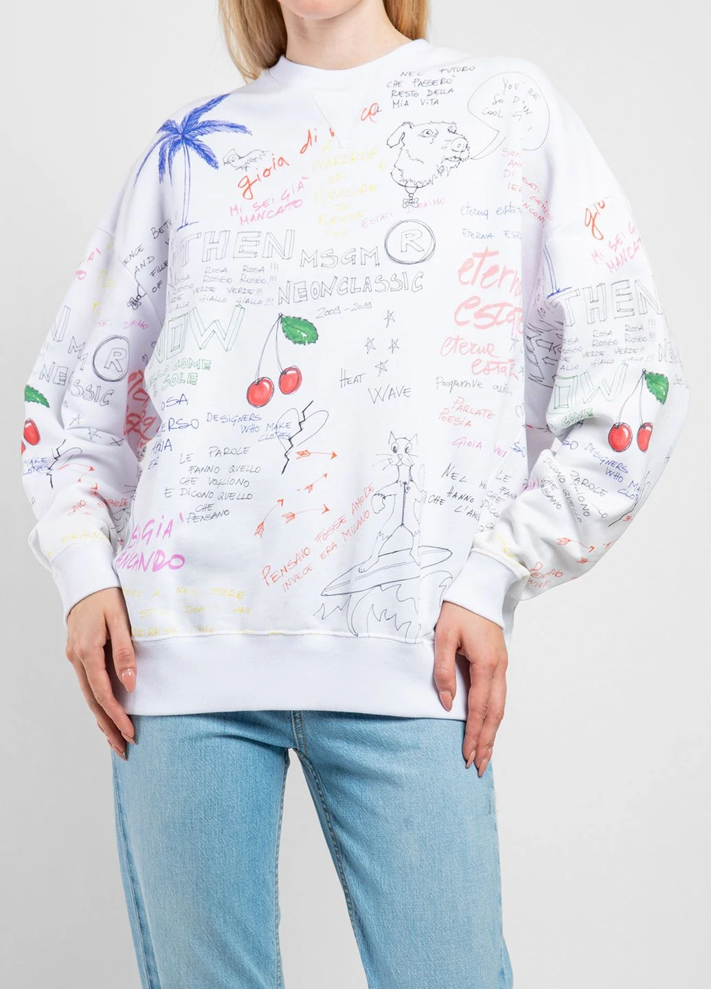 Белый белый хлопковый свитшот MSGM однотонный (260391546)