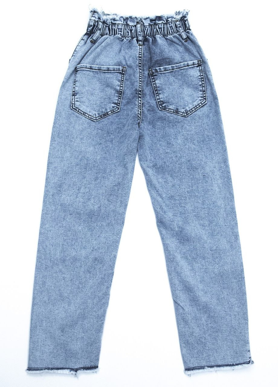 Голубые летние мом фит джинсы для девочек тонкие на резинке мом вареные JEANSclub