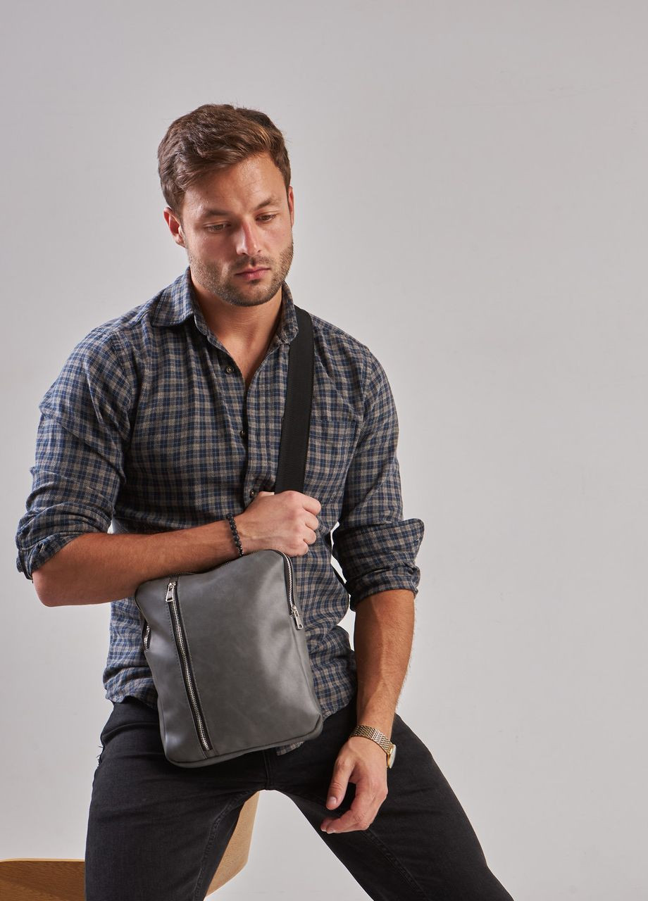 Чоловіча сіра сумка планшет через плечо екошкіра No Brand vertical (260396281)
