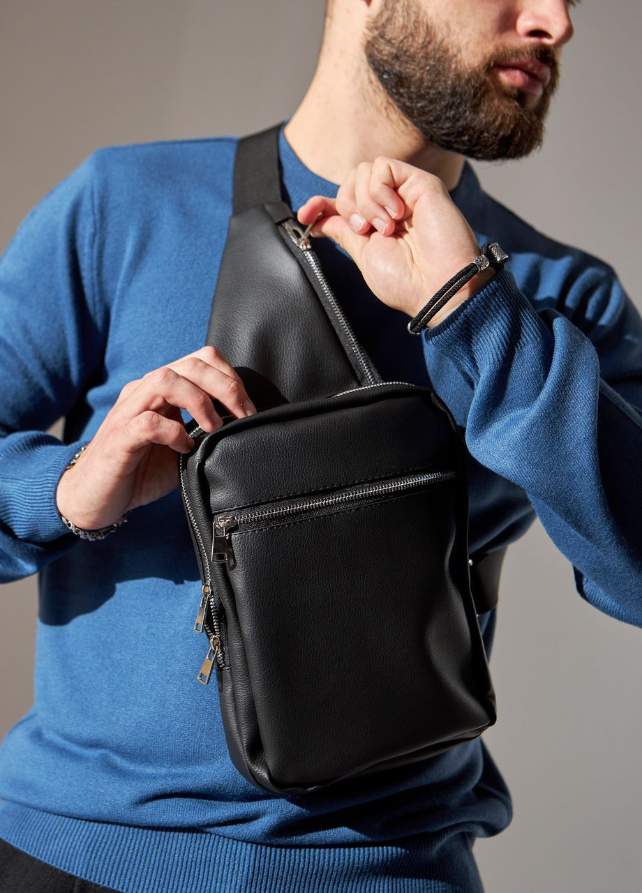 Чоловіча нагрудна сумка слінг шкіряна з кобурою на липучці на 4 відділення No Brand TacticaSlinq (260396298)