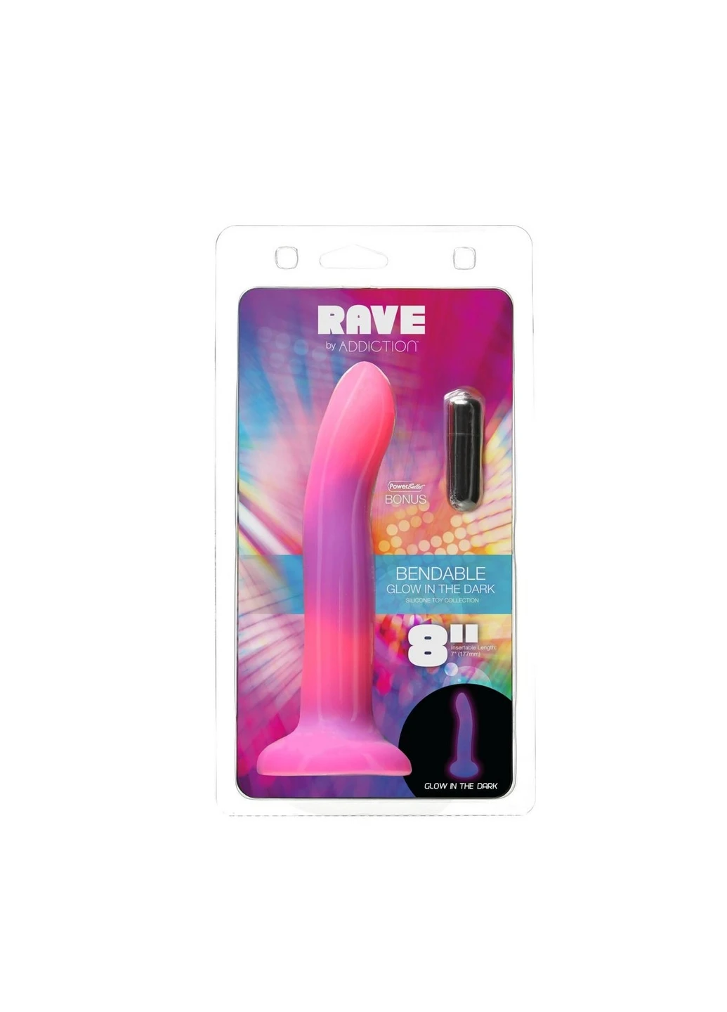 Светящийся в темноте фаллоимитатор - Rave - 8" Glow in the Dark Dildo ADDICTION (260414251)