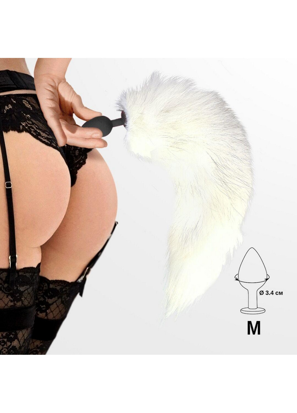 Силиконовая анальная пробка с хвостом из натурального меха size M White fox Art of Sex (260414306)