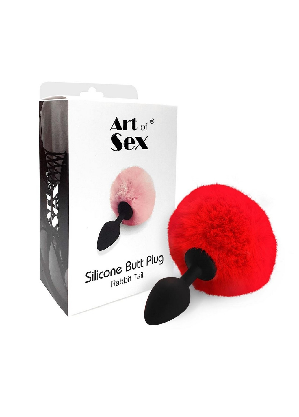 Силиконовая анальная пробка М - Butt plug Rabbit Tail, Красный Art of Sex (260414302)