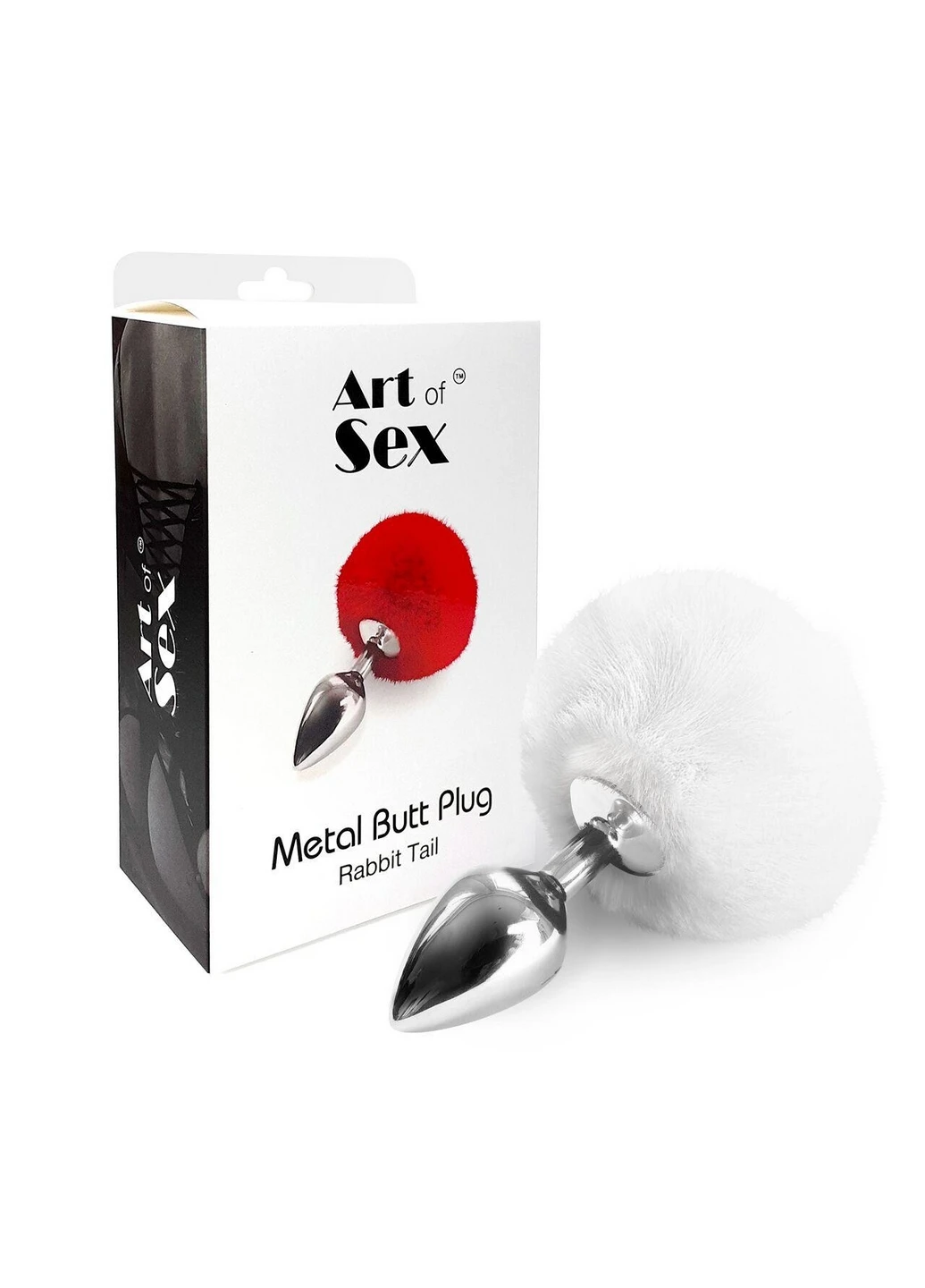 Металлическая анальная пробка М - Metal Butt plug Rabbit Tail, Белый Art of Sex (260450135)