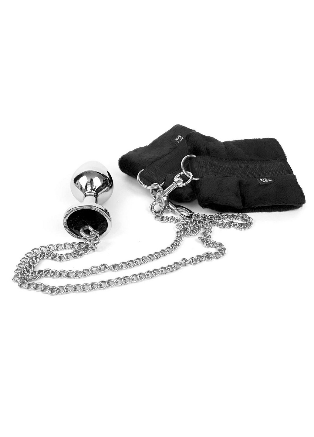 Наручники с металлической анальной пробкой Handcuffs with Metal Anal Plug size M Black Art of Sex (260450120)