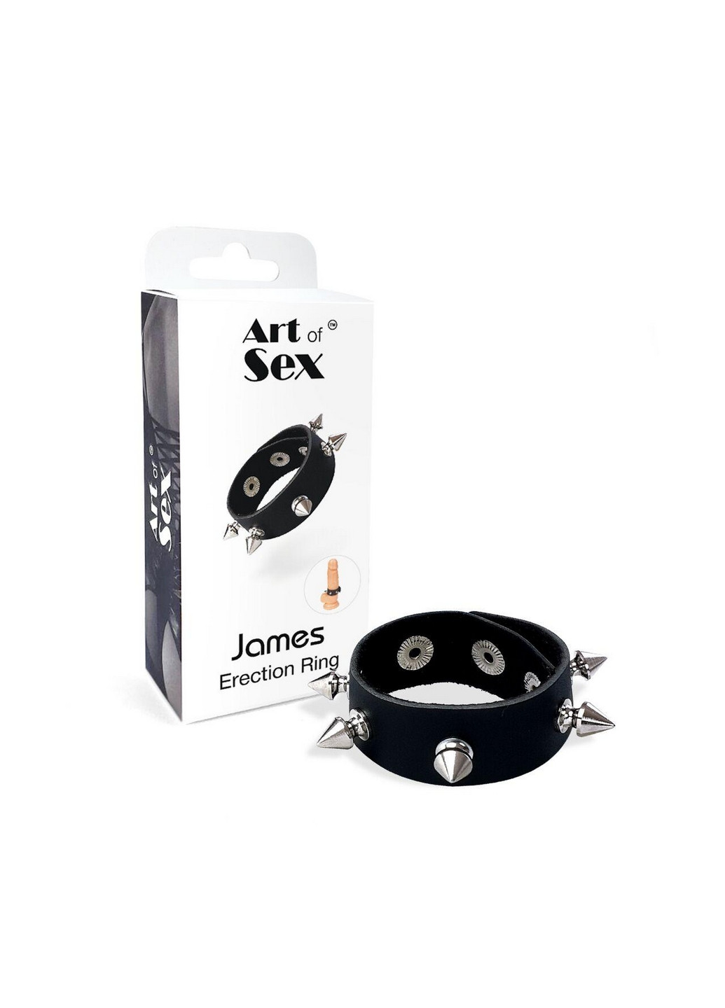 Эрекционное кольцо с шипами из натуральной кожи - James, черный Art of Sex (260450733)
