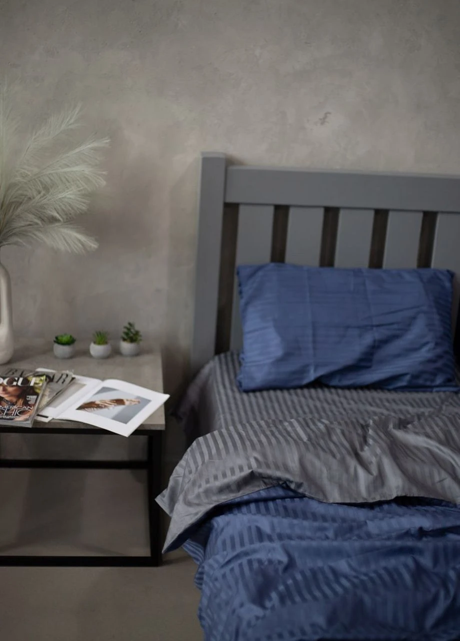 Комплект постельного белья Satin Stripe Blue + Gray 100% хлопок 220х200 см 70х70 см евро No Brand (260476792)