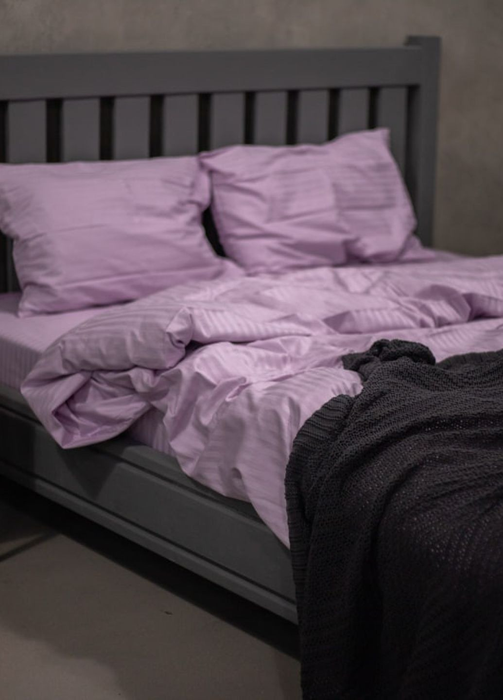 Комплект постільної білизни Satin Stripe Lavender 100% бавовна 215х150 см 70х70 см полуторний No Brand (260476775)