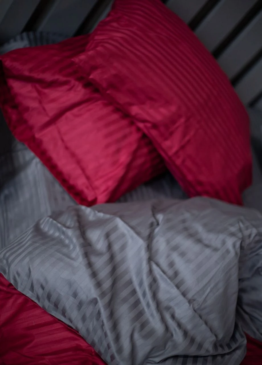 Комплект постільної білизни Satin Stripe Burgundy + Gray 100% бавовна 220х180 см No Brand (260476760)