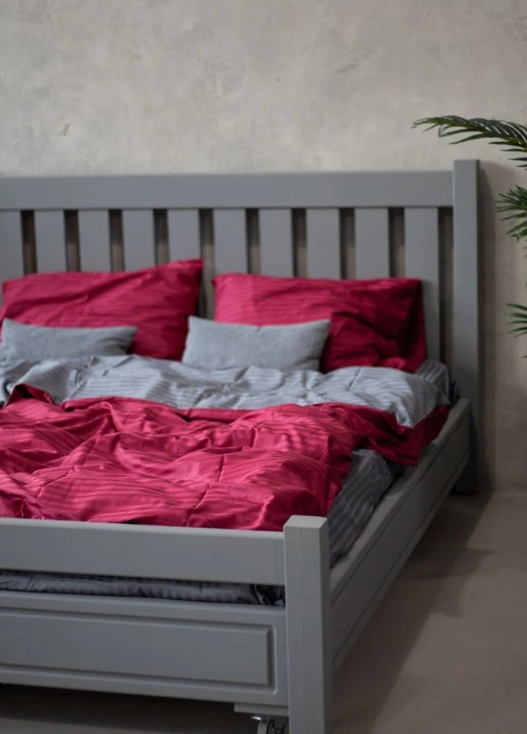 Комплект постільної білизни Satin Stripe Burgundy + Gray 100% бавовна 220х180 см No Brand (260476760)