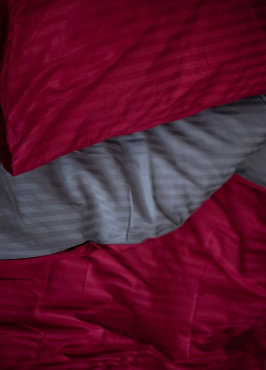 Комплект постільної білизни Satin Stripe Burgundy + Gray 100% бавовна 220х180 см No Brand (260476760)