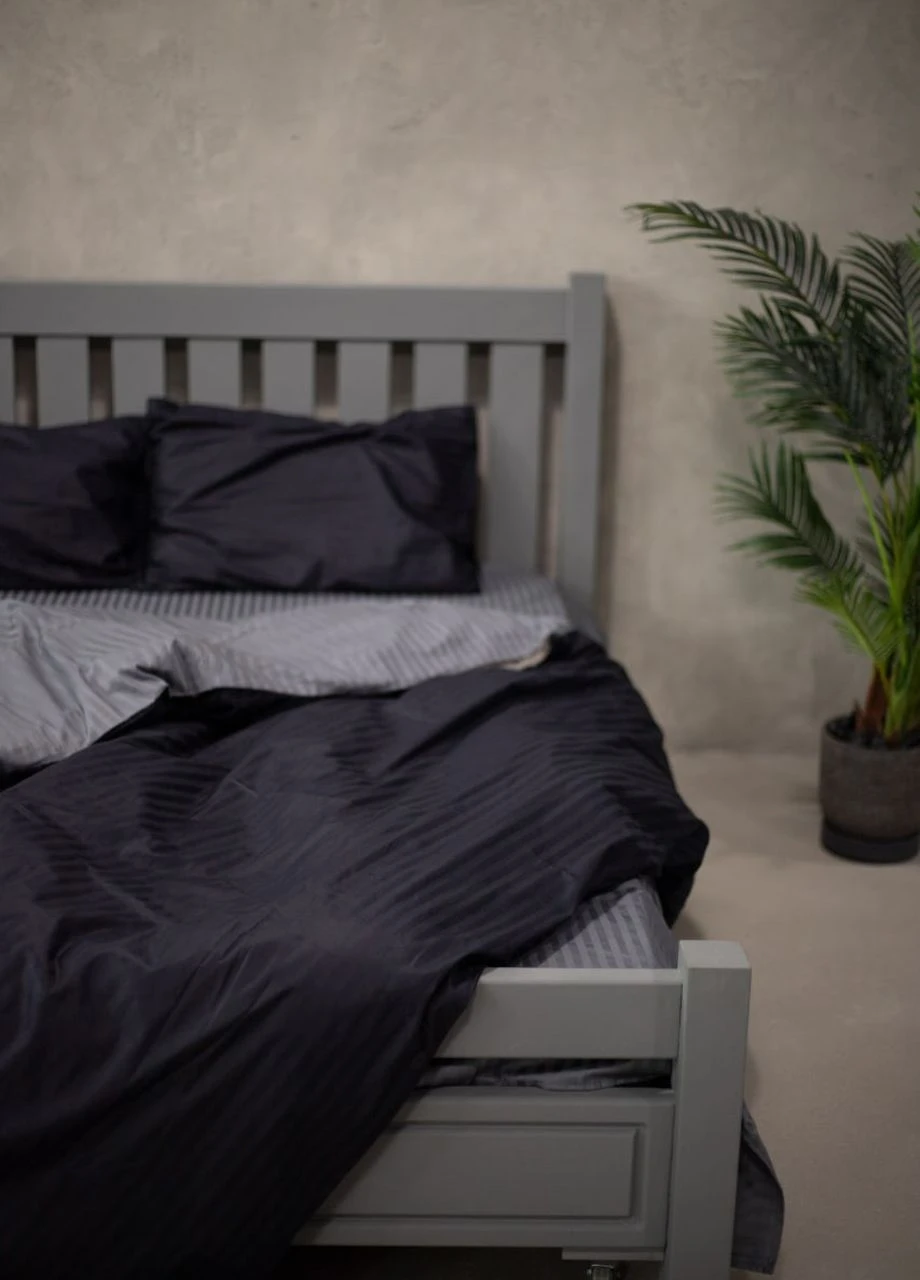 Комплект постільної білизни Satin Stripe Black + Gray 100% бавовна 220х180 см No Brand (260476790)