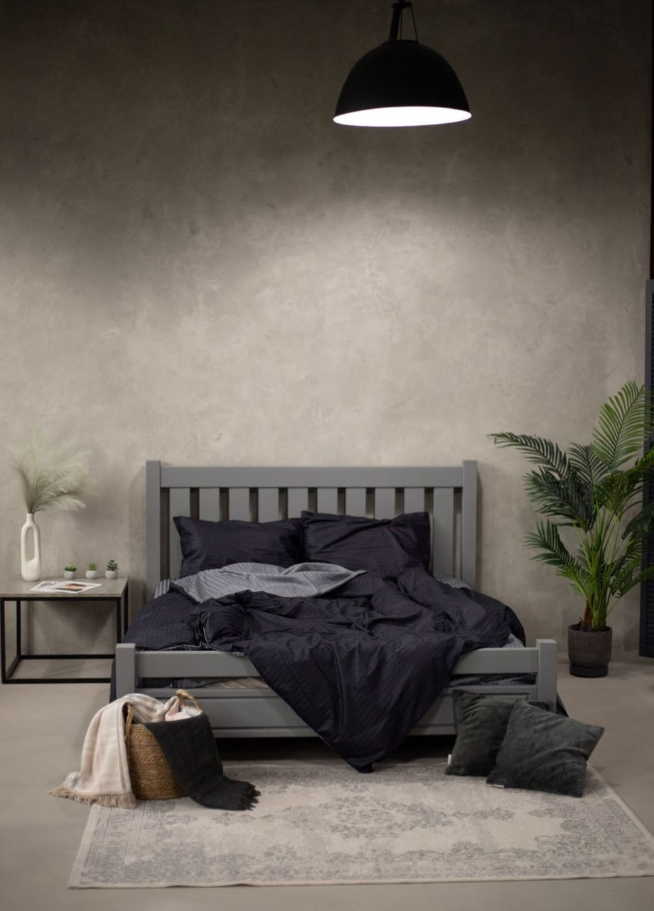 Комплект постільної білизни Satin Stripe Black + Gray 100% бавовна 220х180 см No Brand (260476790)