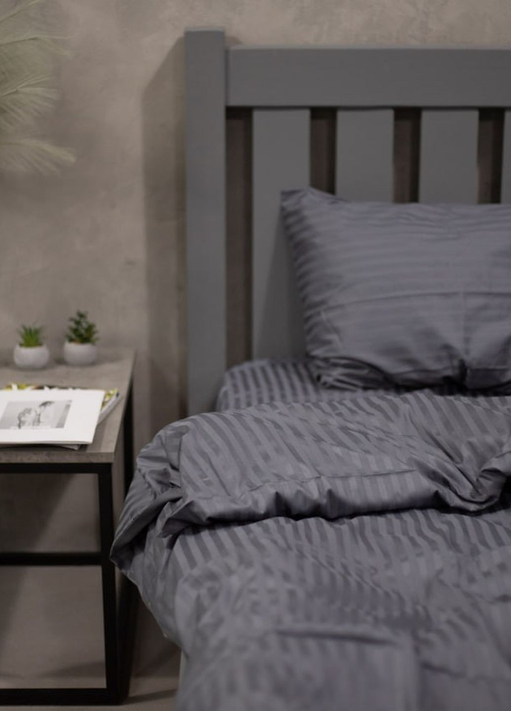 Комплект постельного белья Satin Stripe Gray 100% хлопок 220х200 см 70х70 см евро No Brand (260476767)